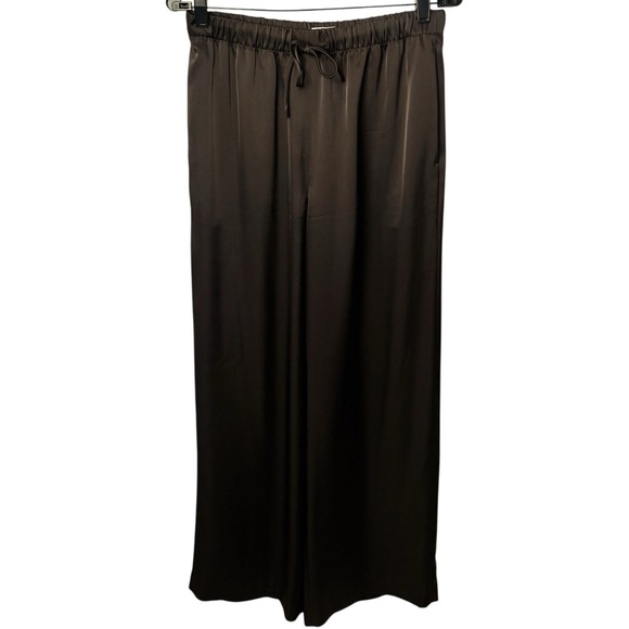 Wilfred Aritzia Chocolate Brown Satin Wide Leg Pants Luxury Old Money M - Picture 2 of 11